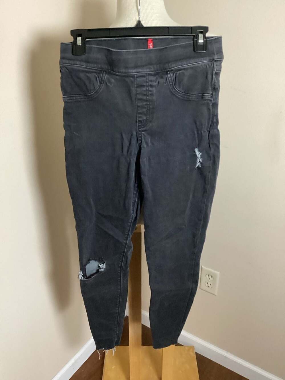 Spanx Distressed Black Denim Leggings Size M